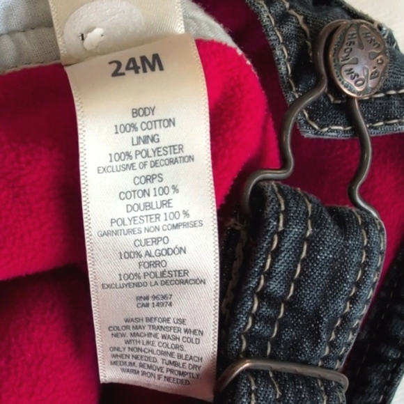 oshkosh b'gosh vestbak fleece lined dark wash denim overalls 24 months baby boy - Picture 7 of 11